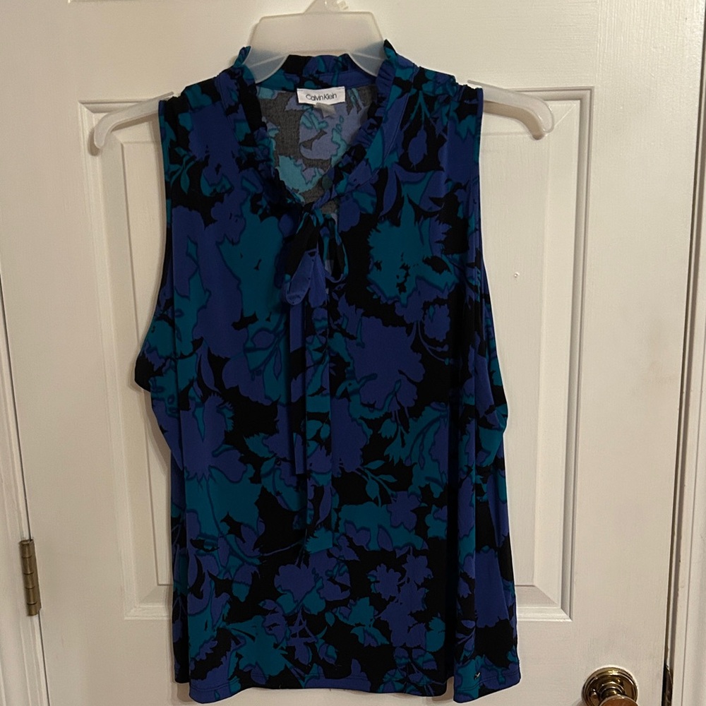 Calvin Klein Collection Blue and Black Floral Blouse